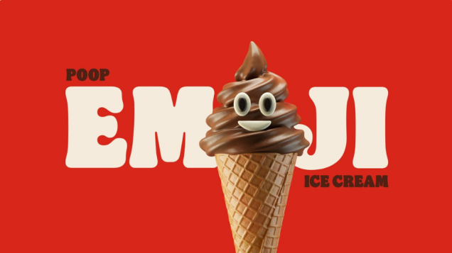 Smiling poop emoji in an ice cream cone